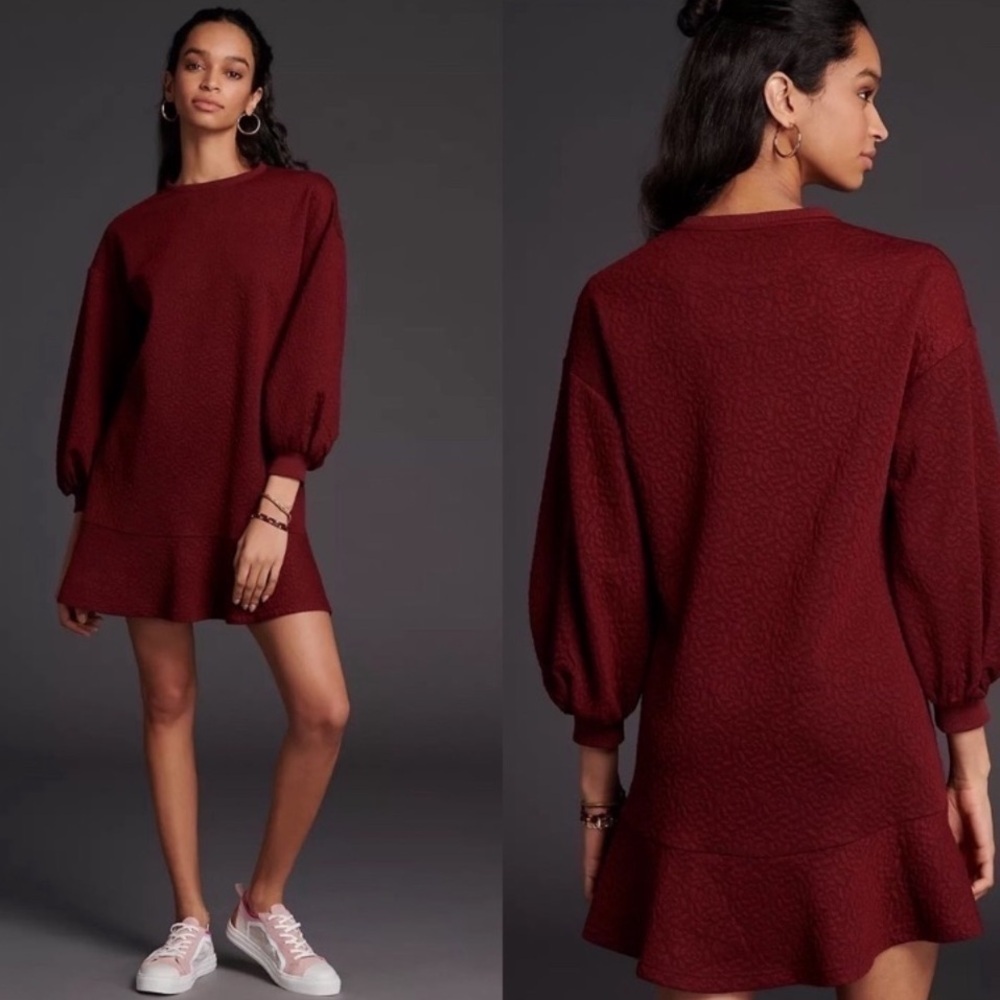 Anthropologie Mare Mare Odila Textured Bordeaux Tunic Dress in Wine Sz S
